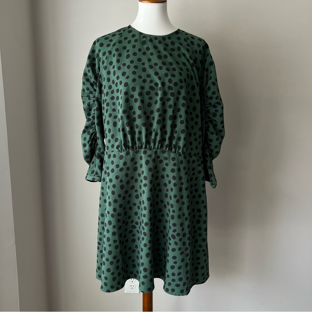 Who What Wear Green Polka Dot Dress